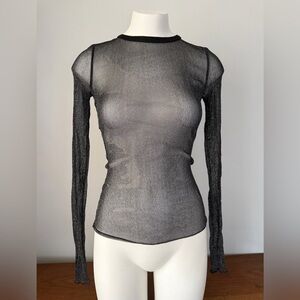 Urban Outfitters Sheer Black Silver Long Sleeve Shirt